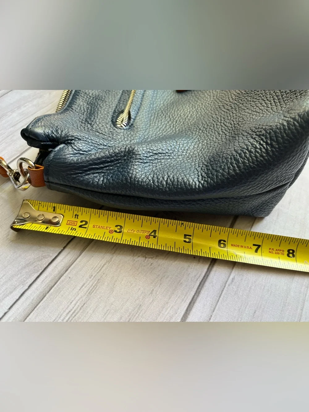 Valentina Italia blue pebbled leather shoulder bag purse & smooth leather strap